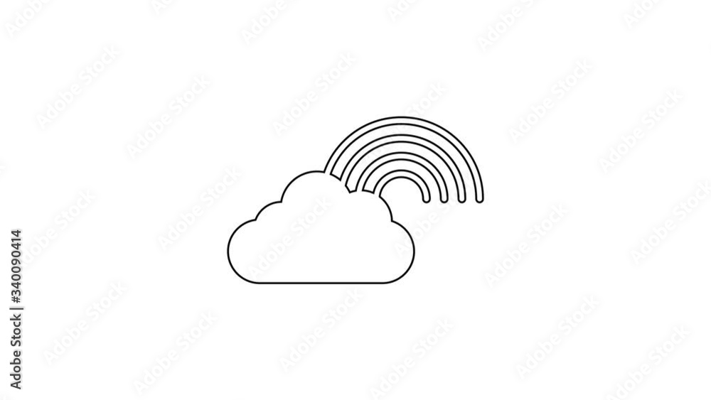 Black line Rainbow with clouds icon isolated on white background. 4K Video motion graphic animation Black line Rainbow with clouds icon isolated on white background. 4K Video motion graphic animation