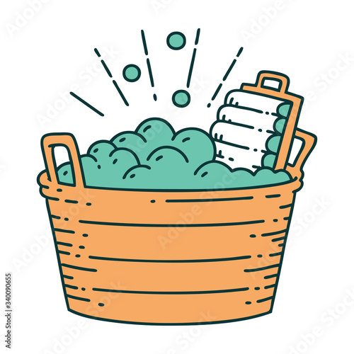 Foto traditional tattoo style old washboard and scrubbing bowl