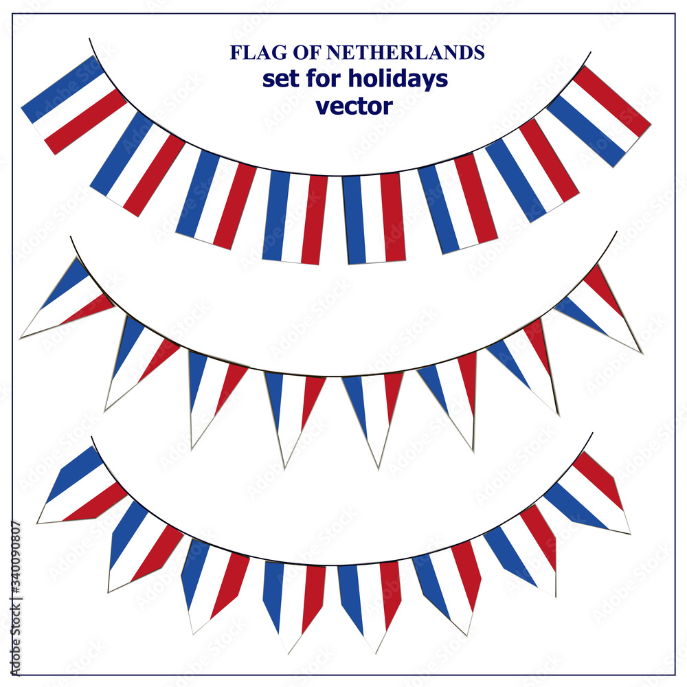 Obraz premium Set with flags of Netherlands with folds. Happy Netherlands day collection. Bright vector illustration with flags.