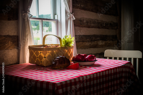 wicker basket on a table