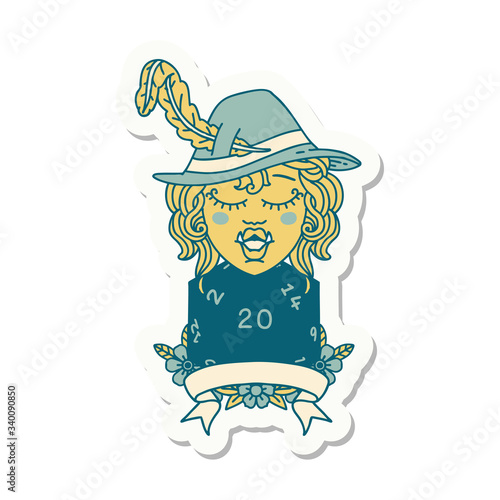 half orc bard with natural 20 dice roll sticker