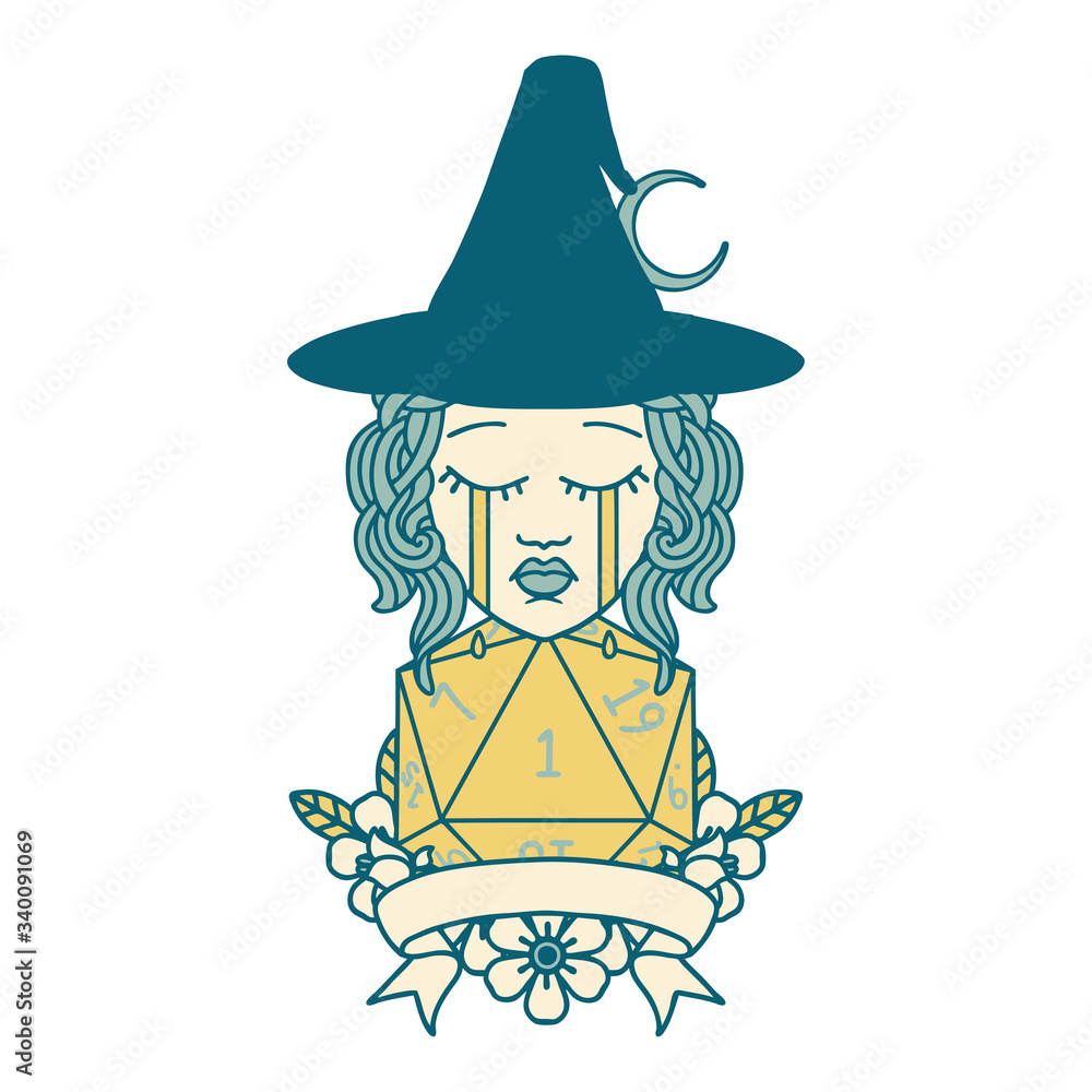 crying human witch with natural one roll illustration crying human witch with natural one roll illustration