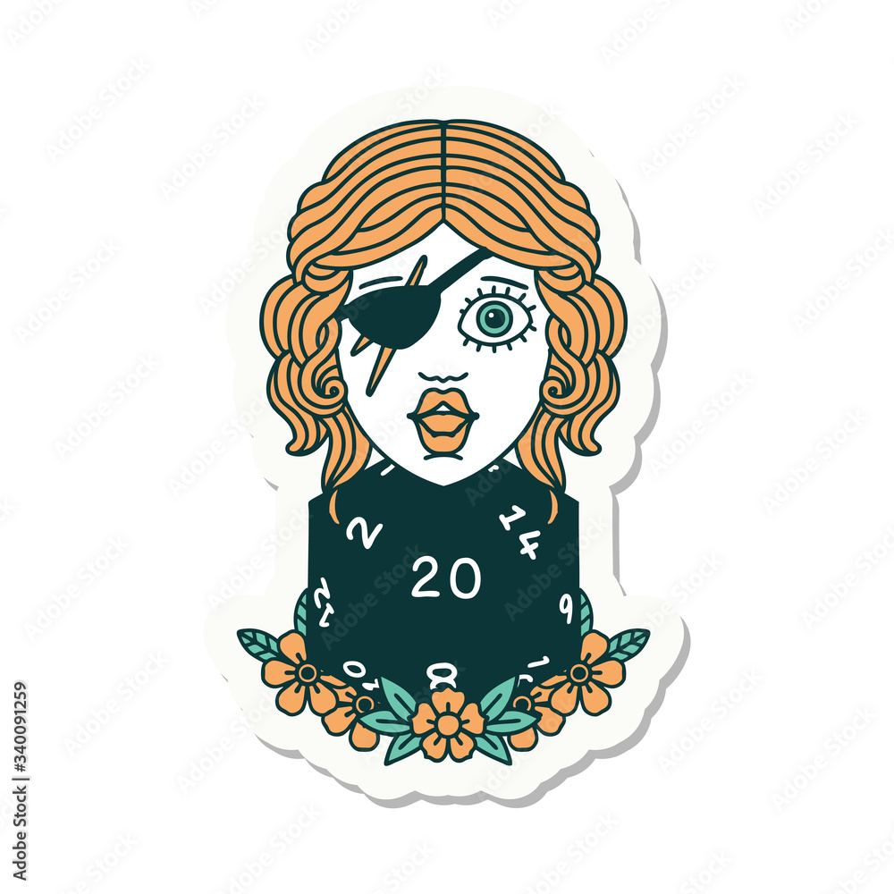 human rogue with natural twenty dice roll sticker human rogue with natural twenty dice roll sticker