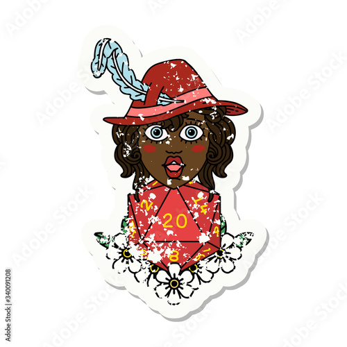 human bard with natural 20 dice roll illustration