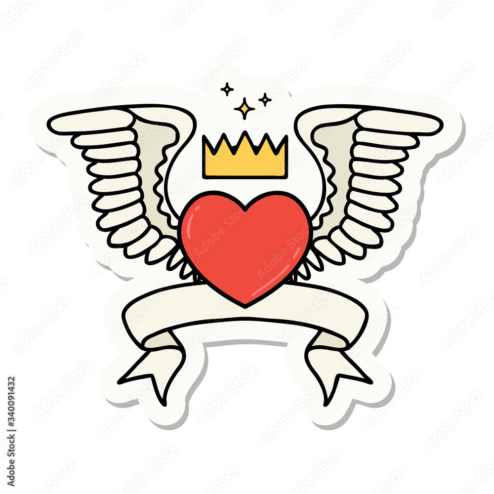 tattoo sticker with banner of a heart with wings tattoo sticker with banner of a heart with wings