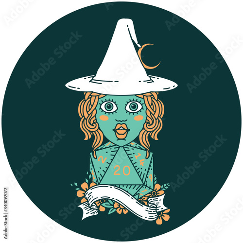 human mage with natural 20 D20 dice roll icon