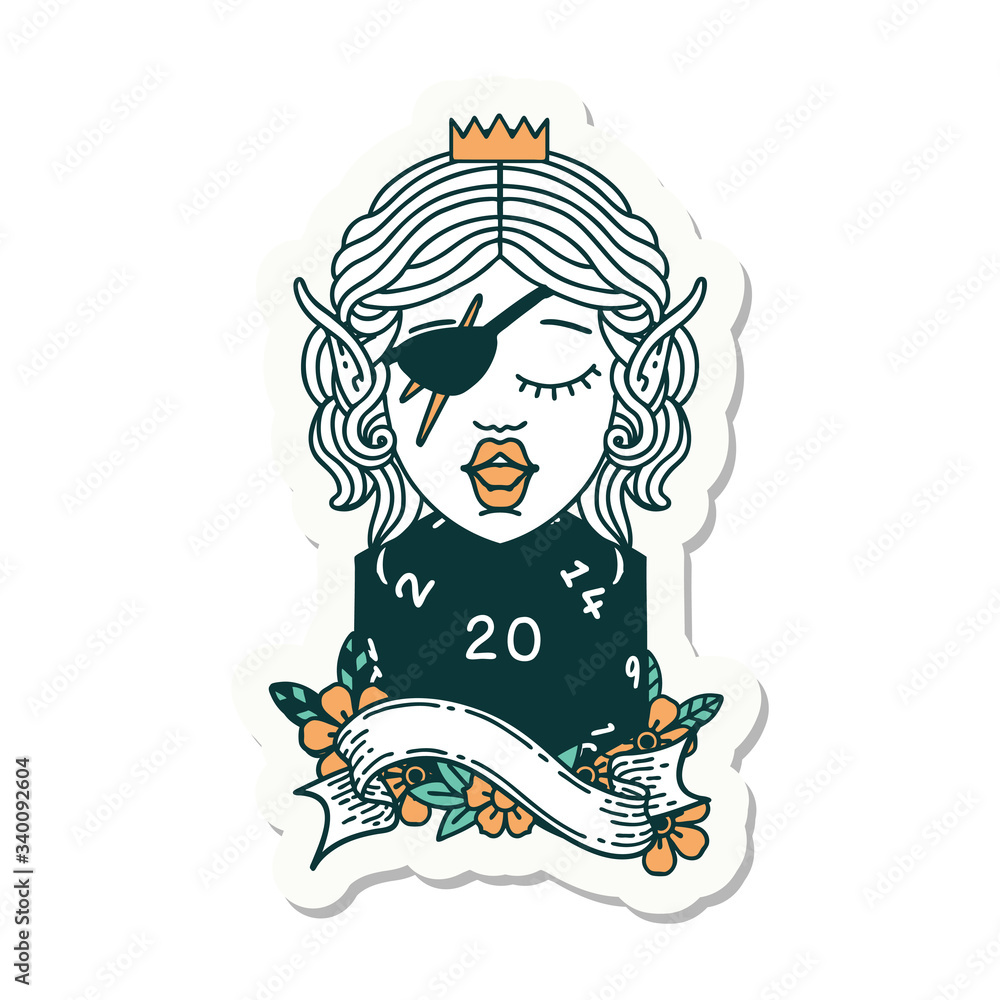elf rogue with natural twenty dice roll sticker elf rogue with natural twenty dice roll sticker