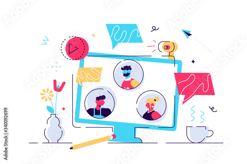 Desktop computer with group of colleagues taking 