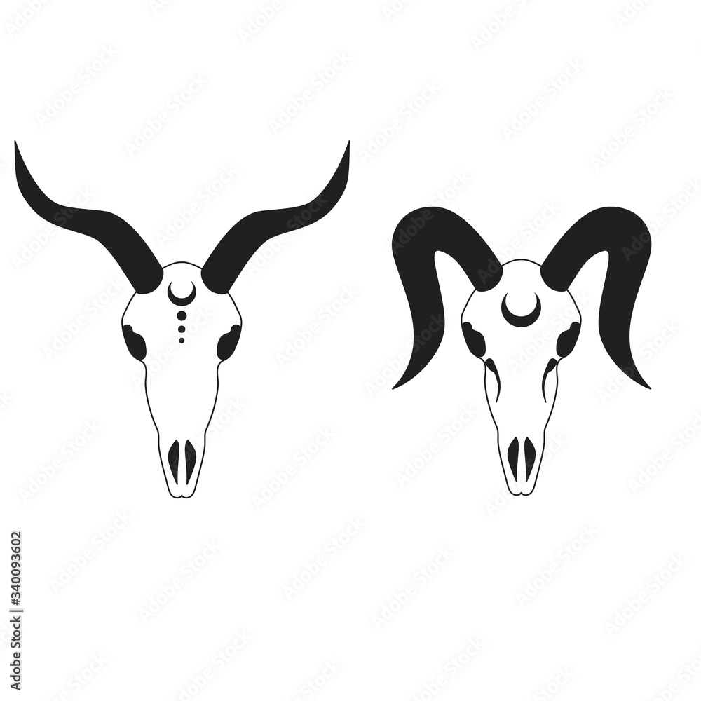 black and white goat skulls gothic icon demon skeleton Satan vector