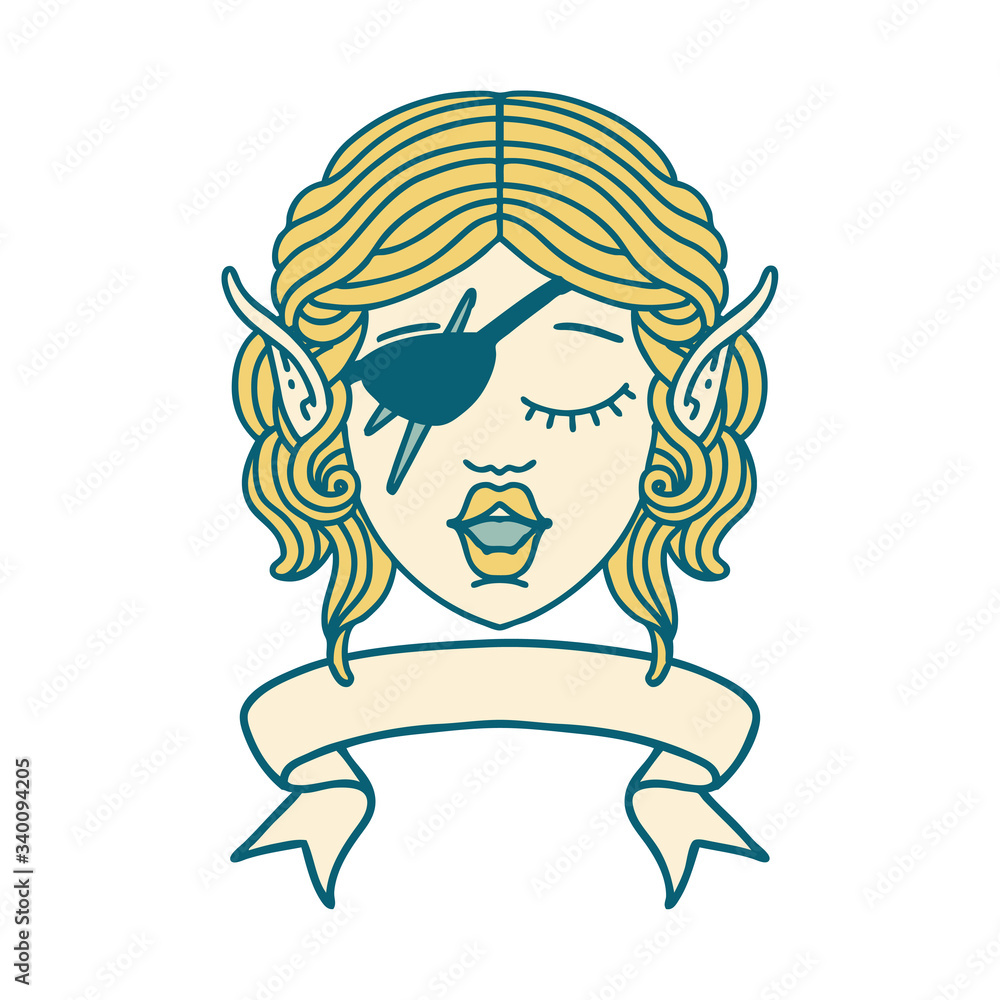 elf rogue character face with banner illustration elf rogue character face with banner illustration