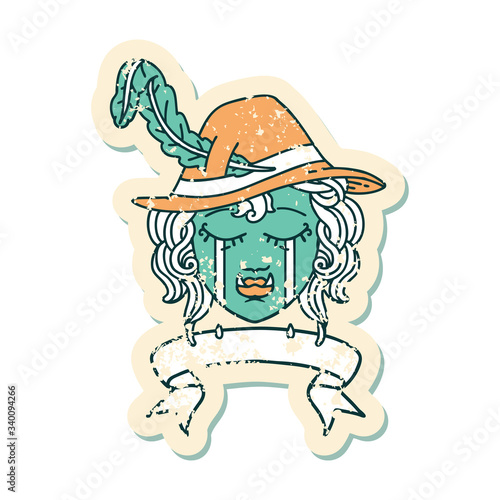 crying orc bard character with banner illustration