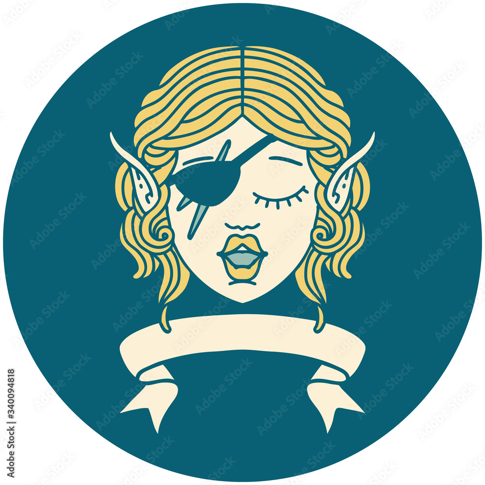 elf rogue character face with banner illustration elf rogue character face with banner illustration
