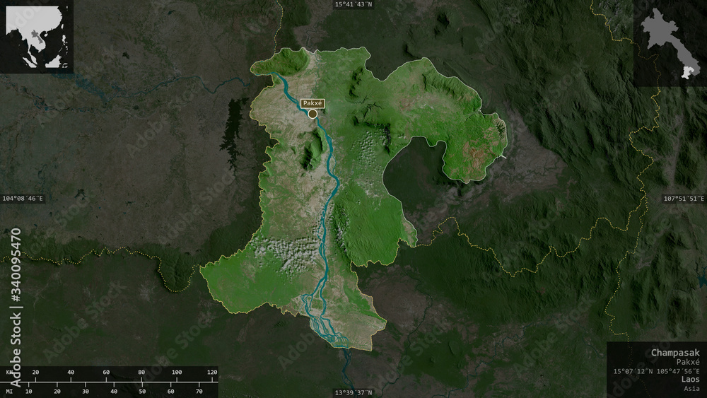 Champasak, Laos - composition. Satellite Champasak, Laos - composition. Satellite