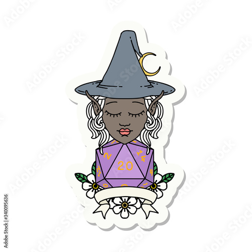 elf mage character with natural twenty dice roll sticker