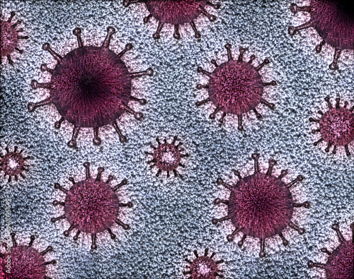 Illustration of some corona virus with kirlian aura simulation photo