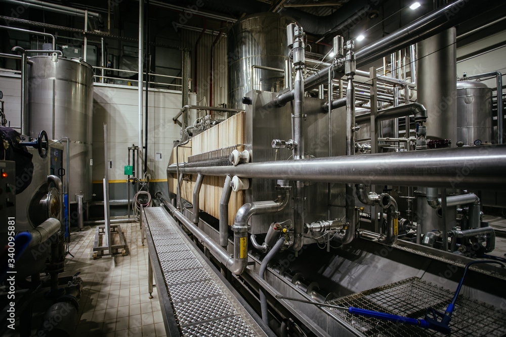 Filtration machinery in modern brewery production line