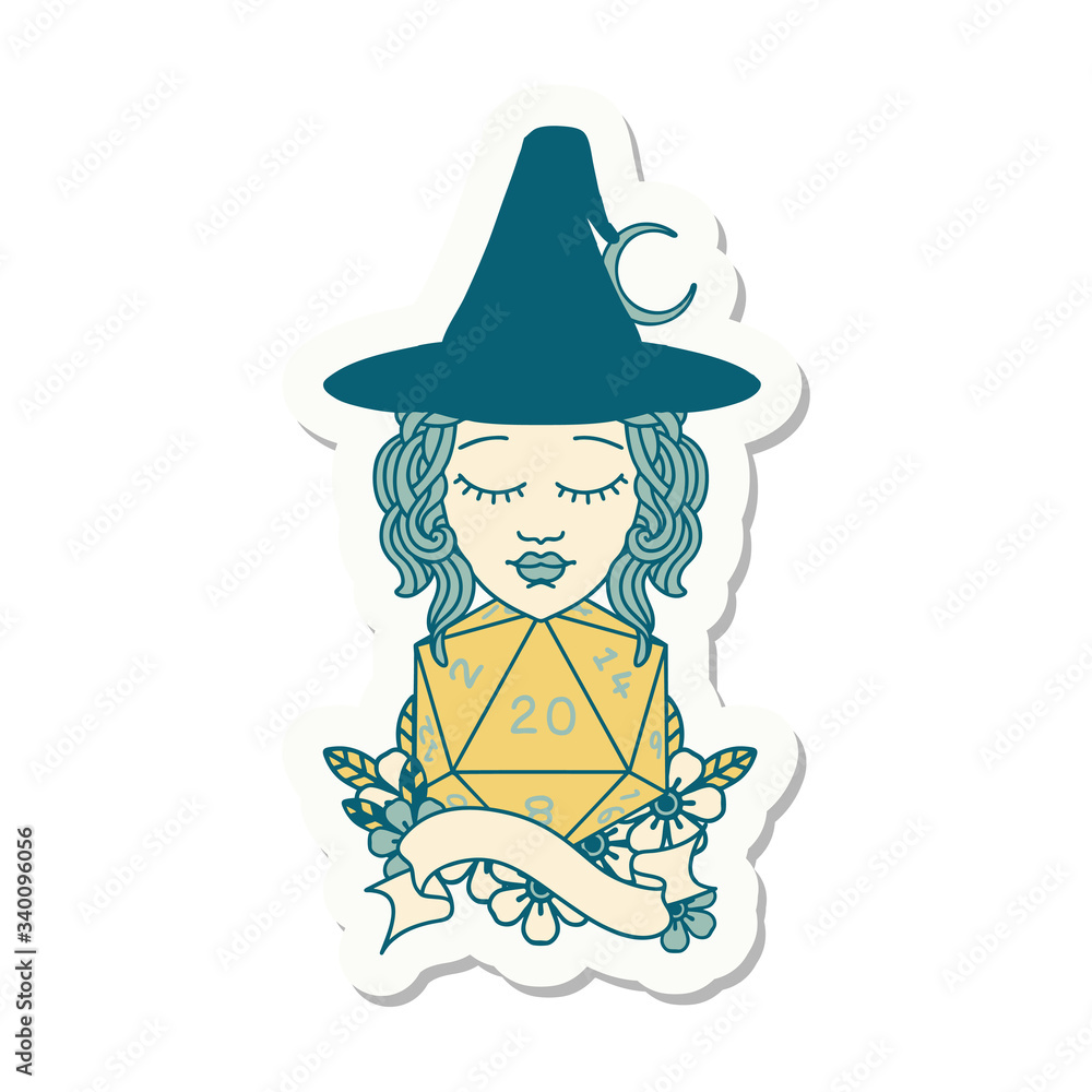 human mage with natural twenty dice roll sticker human mage with natural twenty dice roll sticker