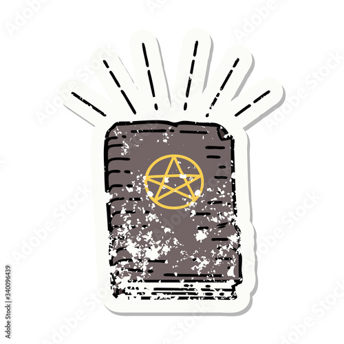 grunge sticker of tattoo style spellbook