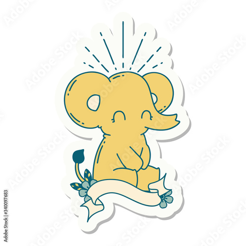 sticker of tattoo style cute elephant