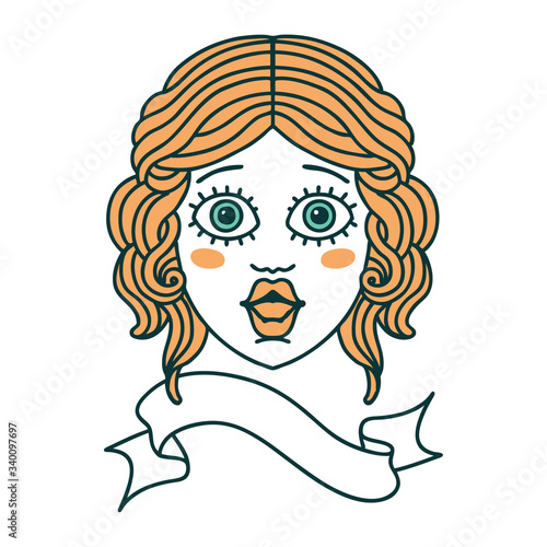tattoo with banner of female face