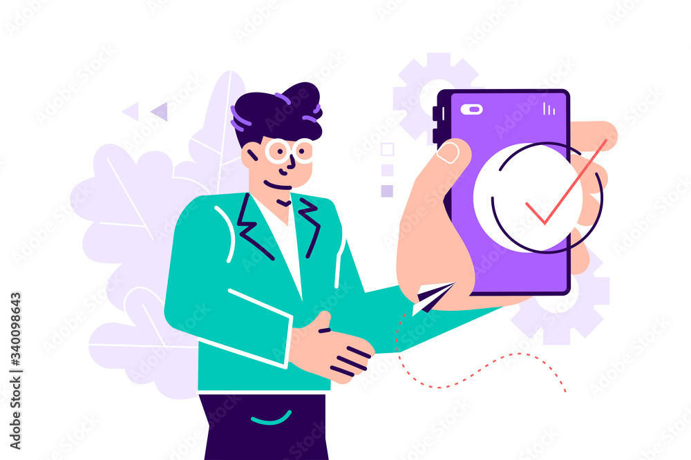 Handsome businessman showing smartphone display Handsome businessman showing smartphone display