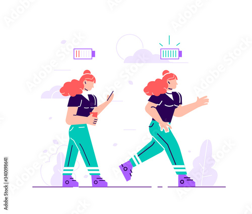 Set of happy and unhappy female office workers 