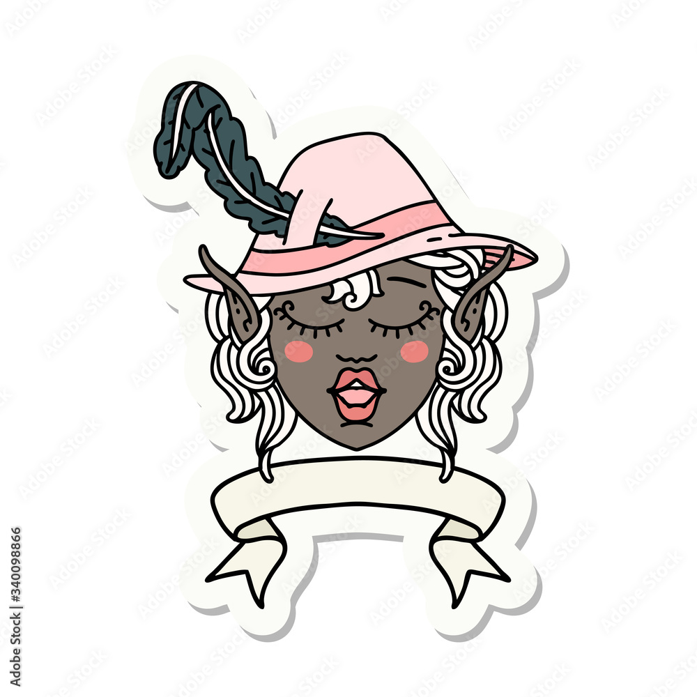 singing elf bard character face with banner sticker