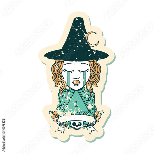 crying human witch with natural one roll illustration