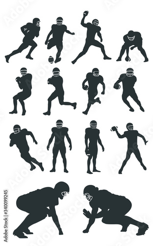 American Football Players Silhouettes , vector pack, various pose set