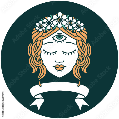 icon with banner of female face