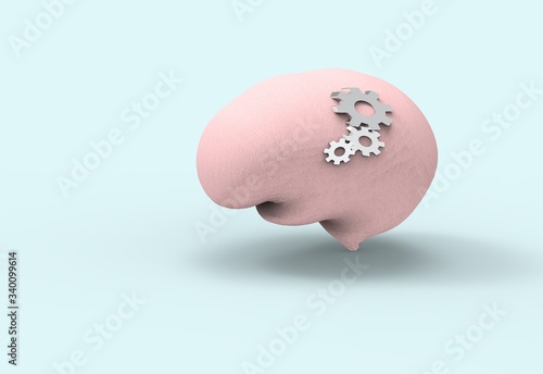 Working brain and rational thinking concept in pink and blue color