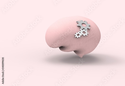 Working brain and rational thinking concept in pink monochromatic color