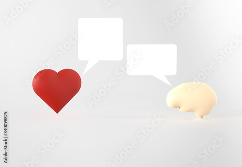 Emotional intelligence concept, brain inside a heart and speech balloon