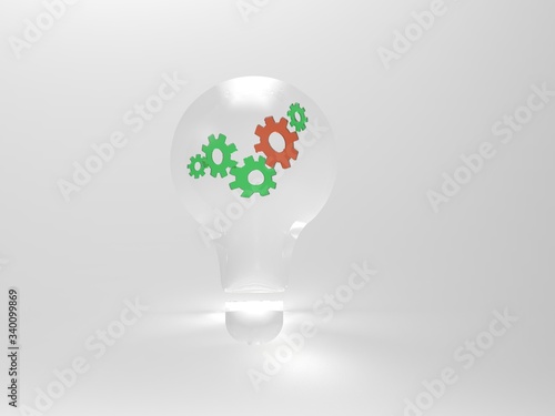 Light bulb with cogwheels symbols