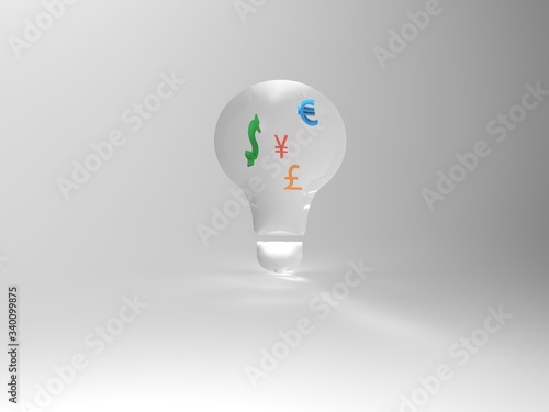 Light bulb with money symbols