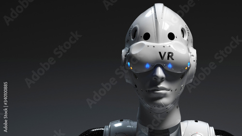 Robot face with VR glasses. illustration on the theme of vr entertainment, online games
