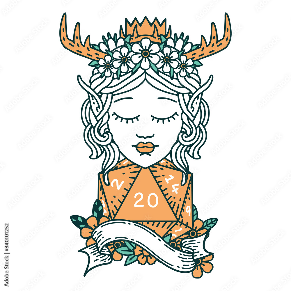 elf druid character with natural twenty dice roll illustration elf druid character with natural twenty dice roll illustration