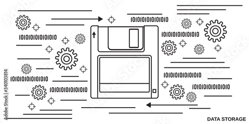 Data storage thin line art style vector concept illustration