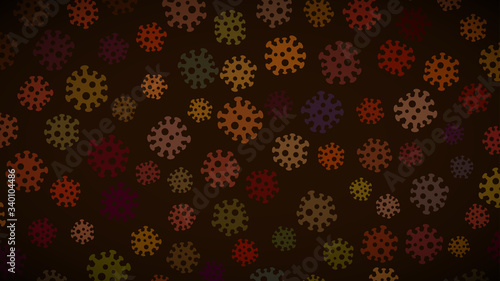 Background with symbols of virus in shades of red. Illustration on the coronavirus pandemic.