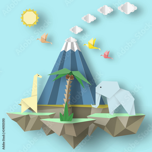 Origami composition with soars islands.
