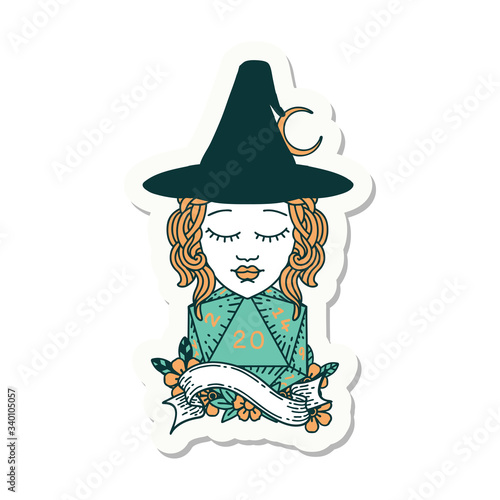 human mage with natural 20 D20 dice roll sticker