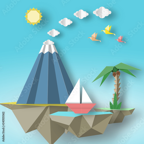 Origami Paper artistic applique with soars islands.