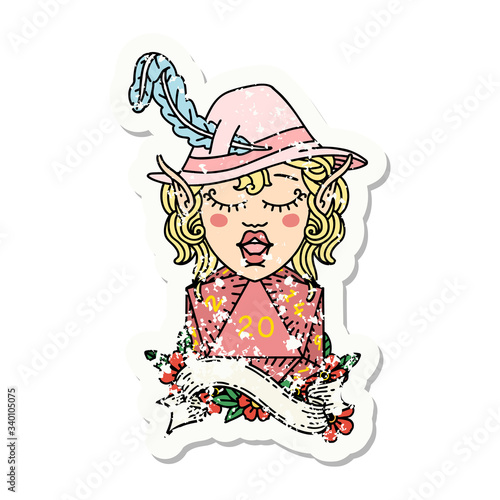 elf bard with natural twenty dice roll grunge sticker