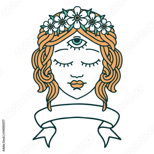 tattoo with banner of female face