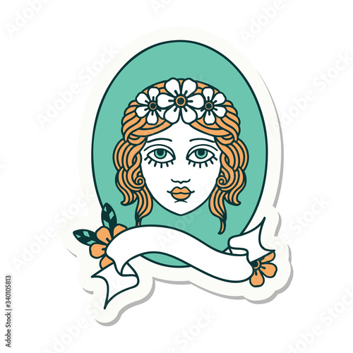 tattoo sticker with banner of a maiden