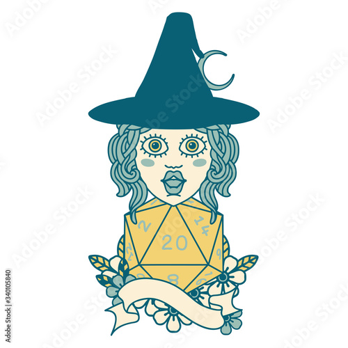 human mage with natural twenty dice roll illustration