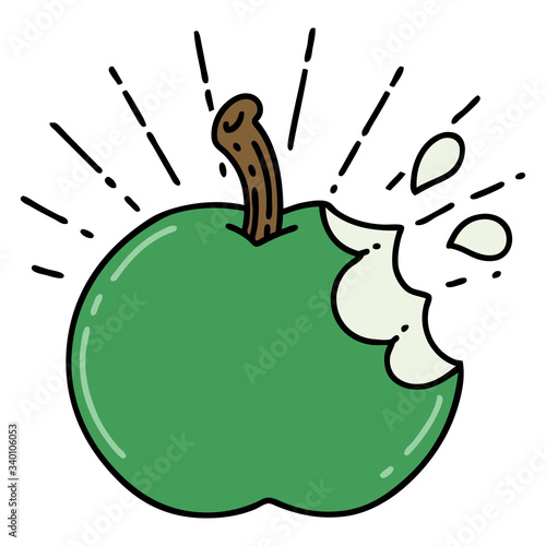 traditional tattoo style bitten apple