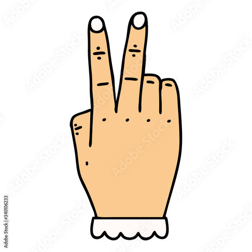 hand raising two fingers gesture illustration