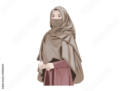 Beautiful Muslim Women with Niqab. Cartoon of Islamic Women in Niqab