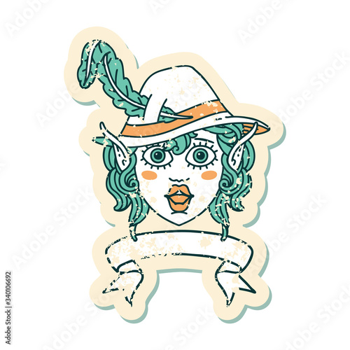 elf bard character face with banner illustration